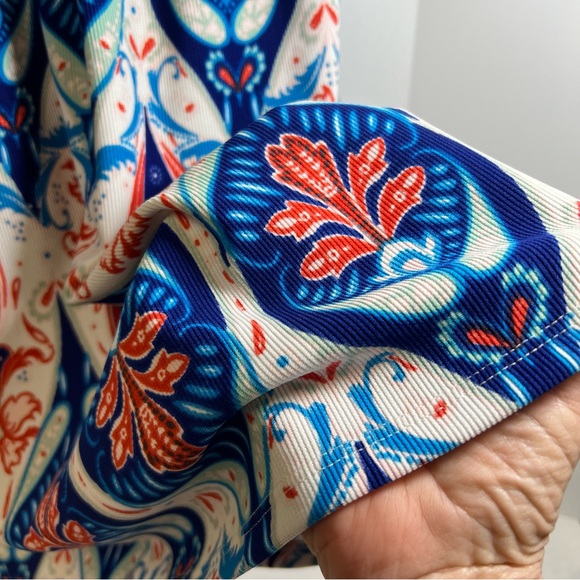 Charles Henry Blue Coral White Print Sleeveless A Line Dress - Picture 8 of 14